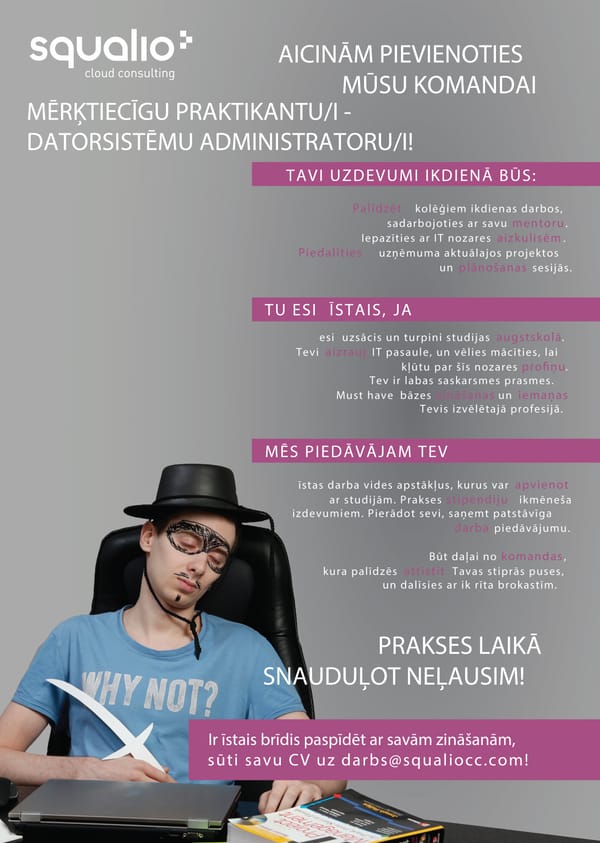 "SQUALIO cloud consulting" meklē praktikantu!